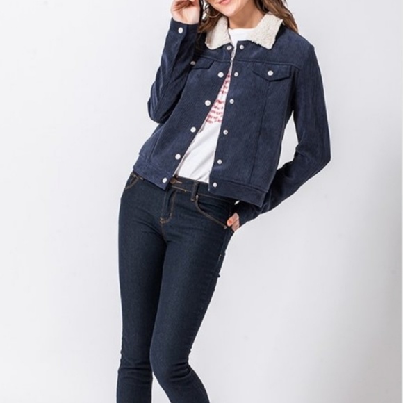 Corduroy Shearling Lined Cropped Trucker Jacket - Picture 1 of 10